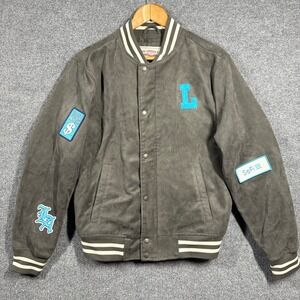Levis Jacket Mens Small Faux Suede Gray with Patches